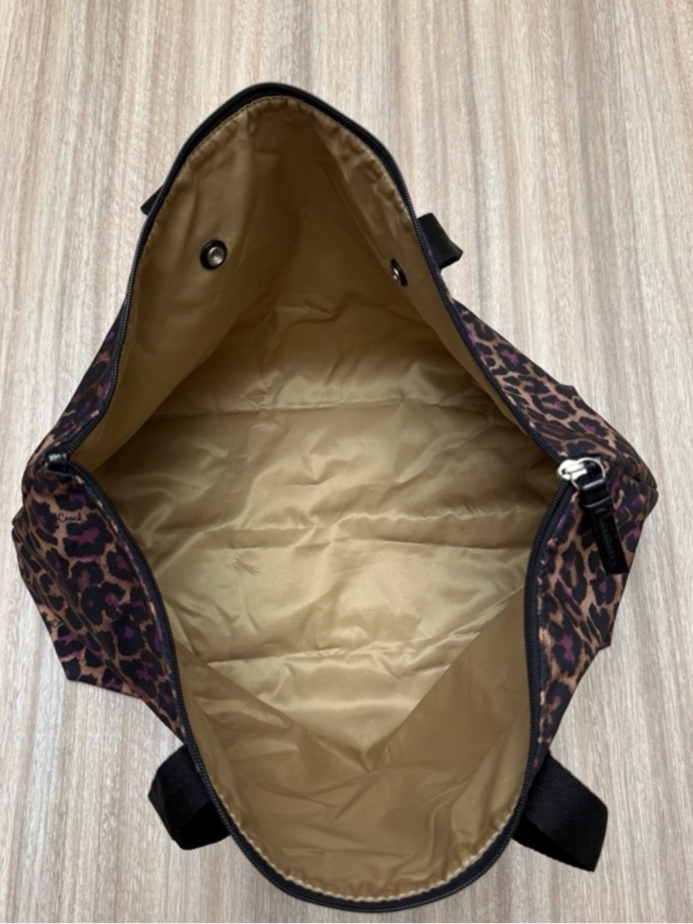 LIKE NEW Coach Nylon Weekender Ocelot Print Tote with Snap-in Pouch - Picture 13 of 16